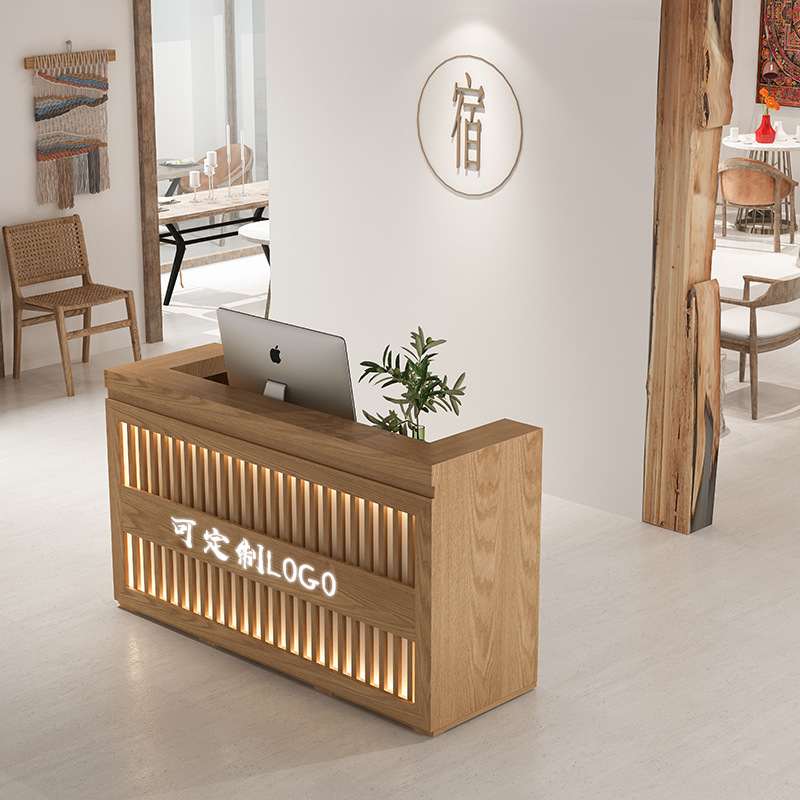 前台民宿收银日式餐厅收银台简约接待现代采台耳馆茶馆养生吧台中