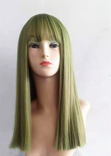 跨境欧美假发女长自然全头套整顶发墨绿色长直发空气刘海假发头套