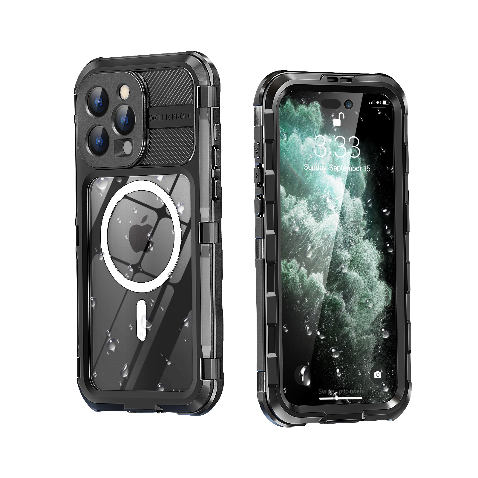 Suitable for Iphone15pro Metal Aluminum Alloy Waterproof Mobile Phone Protective Cover Deep Diving Swimming Protective Cover