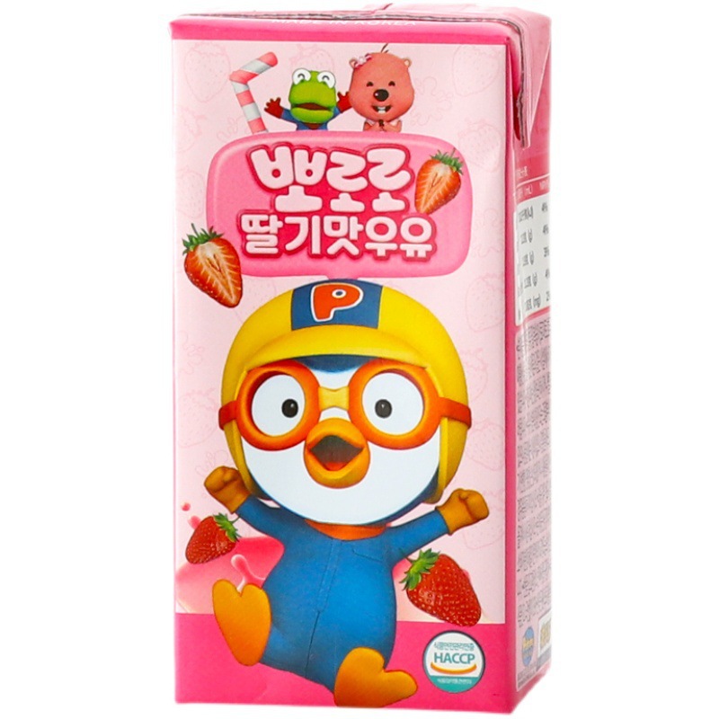韩国进口啵乐乐香蕉草莓儿童牛奶含乳果味饮料190ml*24盒休闲饮料