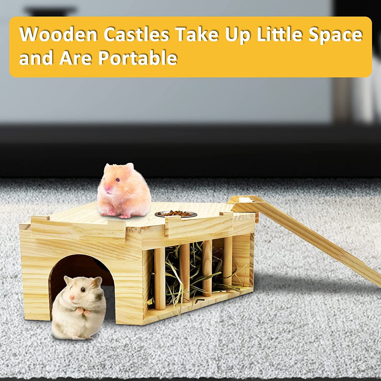 Hamster Wooden House Multi-Bedroom Flower Branch Mouse Two-Bedroom Rat's Nest Pet Mouse Supplies with Ladder Pet Bed