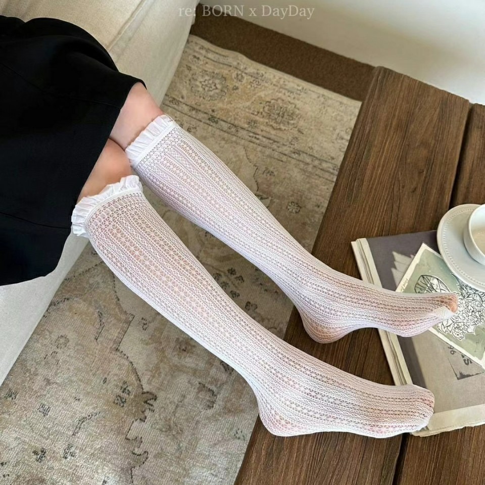 韩国东大门代购女袜24春夏新款花边蕾丝镂空甜美网纱堆堆袜长筒袜