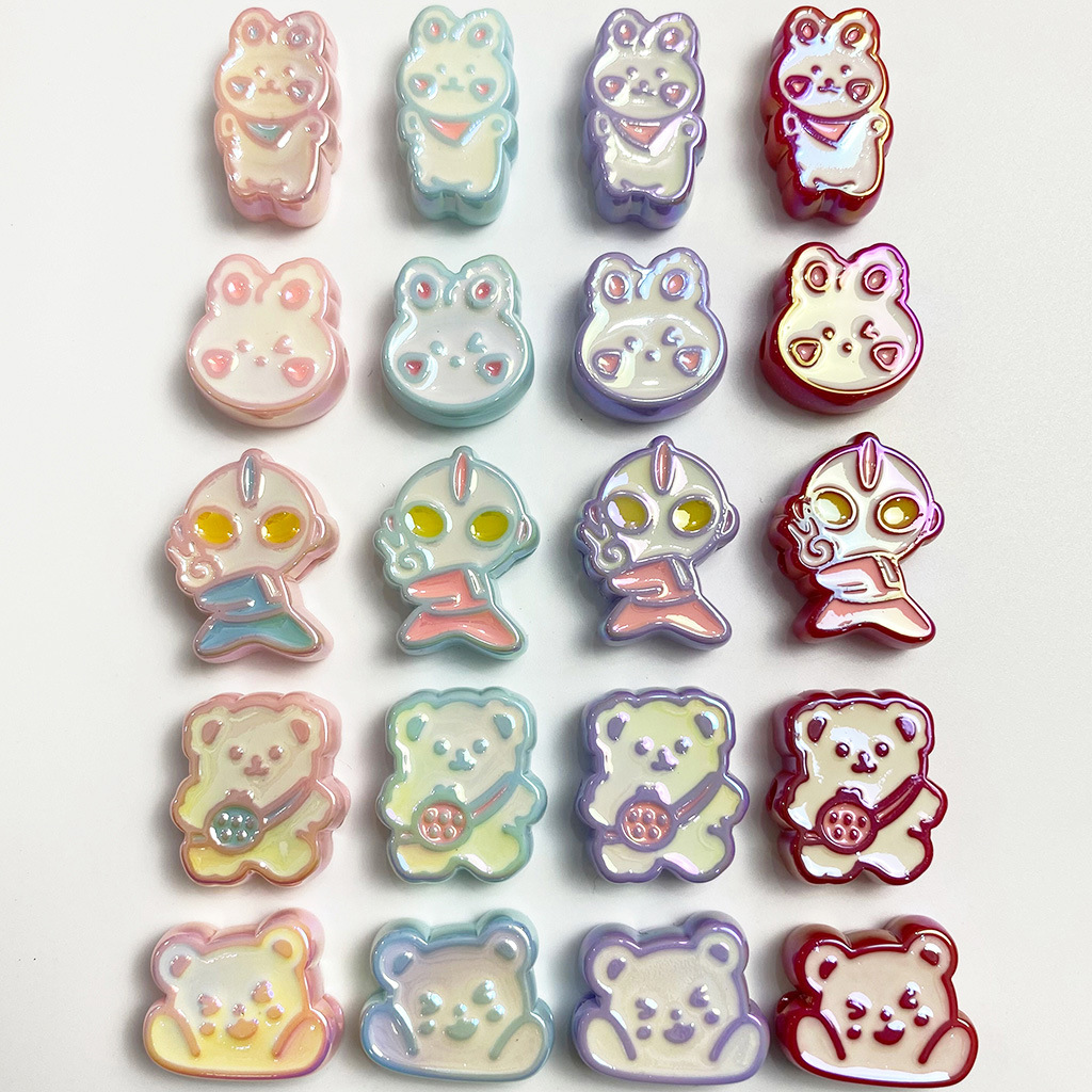 Drop Oil Colorful UV Bunny Bear Ultraman Handmade DIY Mobile Phone Charm Accessories Straight Hole Beaded Barrettes Accessories Scattered