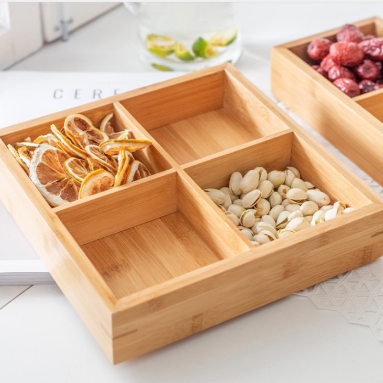 竹制零食盒子分格干果盒桌面客厅多功能收纳盒小吃盒家用九宫格