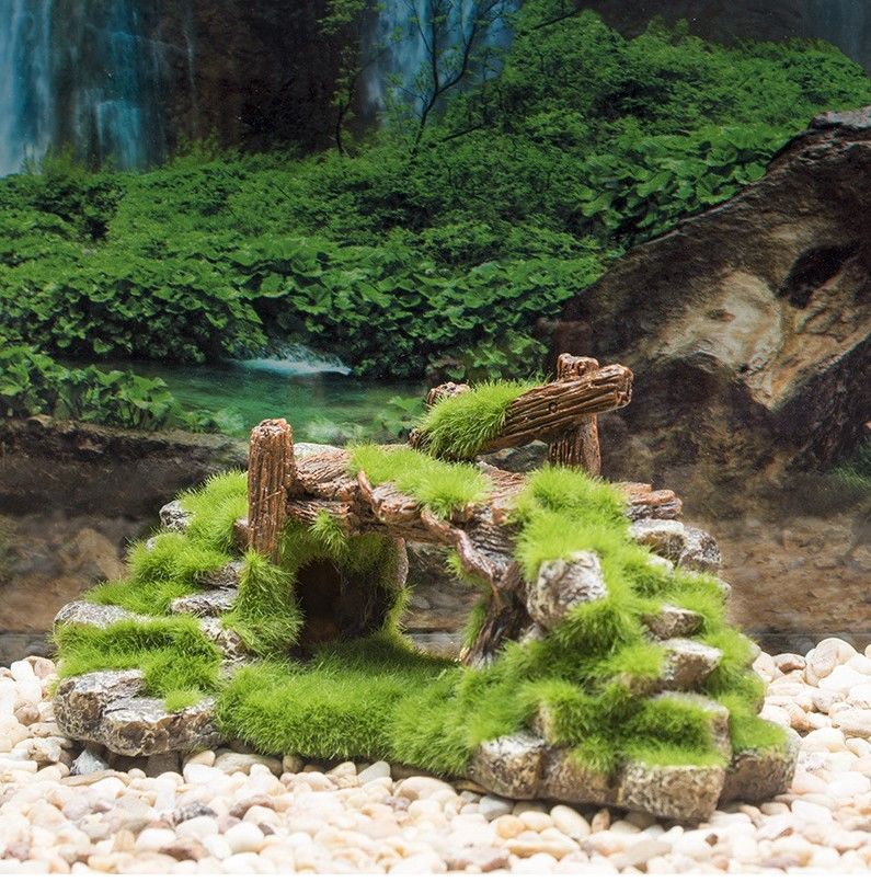鱼缸树脂苔藓桥鱼玩洞穴装饰鱼缸水族馆装饰乌龟缸造景假山石