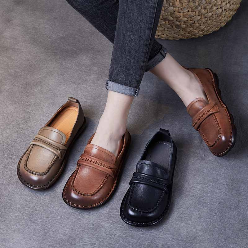 以一头层牛皮手工缝制软皮软底复古豆豆鞋蛋卷鞋平底休闲舒适单鞋