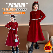 女童秋冬装套装加厚网红大童女孩洋气半身裙小香风年服加厚两件套