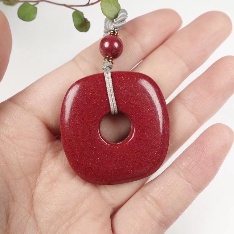 供应紫金朱砂天圆地方平安扣 辰砂玉琮款牌子挂件吊坠 礼品带证书