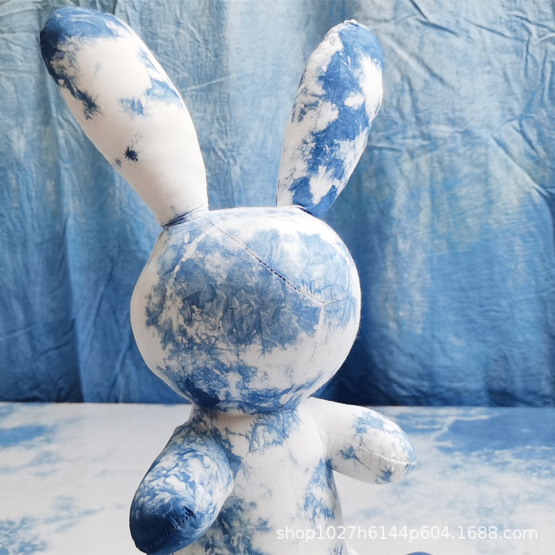 云兮蓝染 板蓝根植物染兔子摆件 云南白族扎染布艺玩具兔 玩偶兔