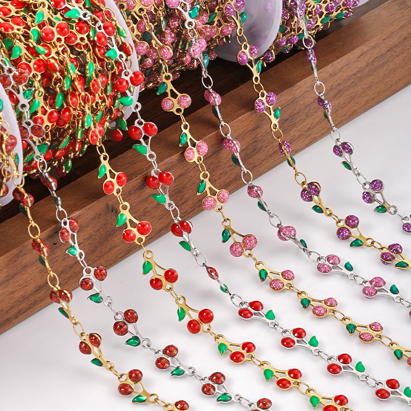 不锈钢樱桃双面滴油链diy多巴胺ins风时尚项链手链钛钢饰品配件链