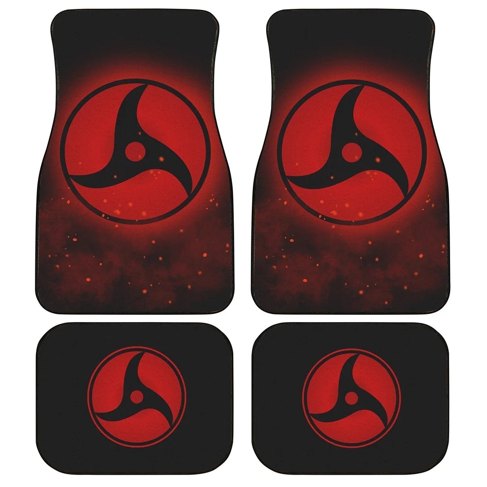 独立站新款汽车四件式橡胶脚垫火影写轮眼印花前后排地板垫一件起