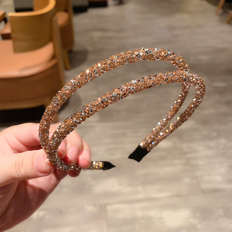 Cross-Border Hot Korean Style Full Diamond Rhinestone Slim Hair Hoop Simple Personality Hairpin Hair Hoop Hair Accessories Headdress Simple Retro