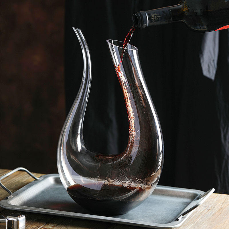 u型水晶醒酒器 欧式透明玻璃红酒醒酒器竖琴斜口葡萄酒倒酒器批发