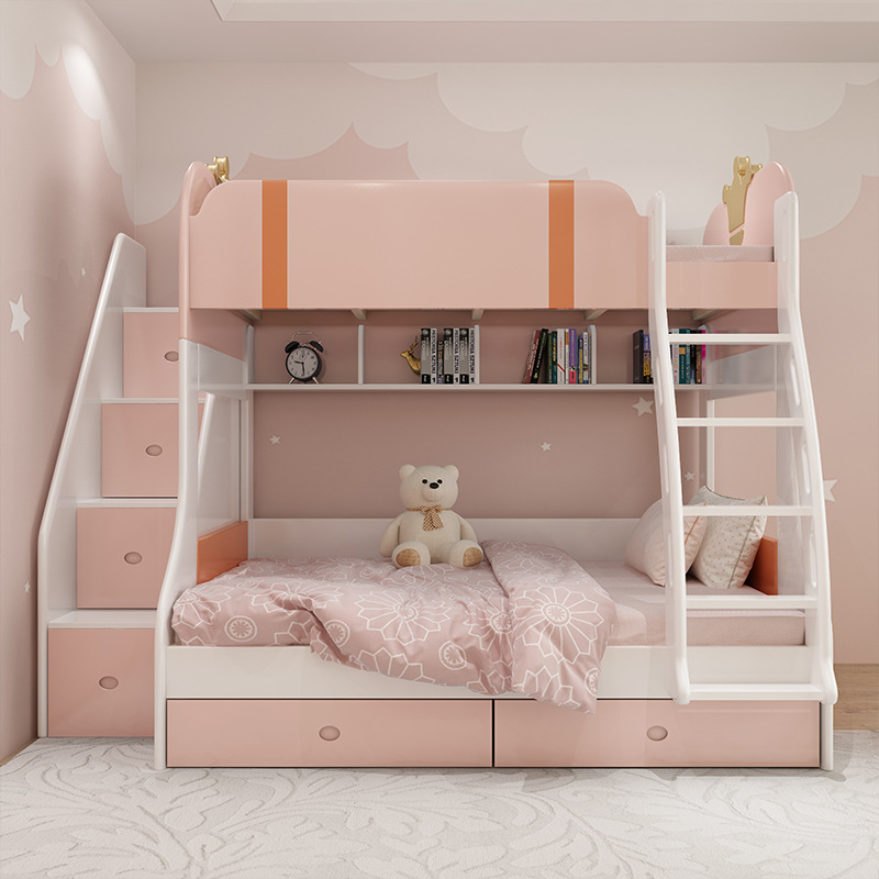 全实木上下床两层高低床儿童床女孩现代简约双层床上下铺子母木床