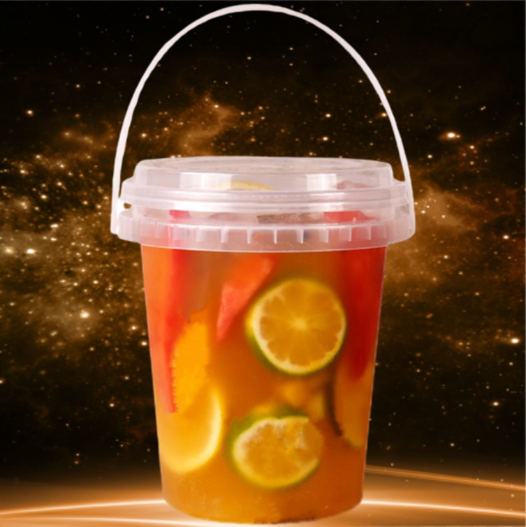 水果茶桶1000ml大容量加厚手提式水果茶注塑奶茶一次性注塑桶