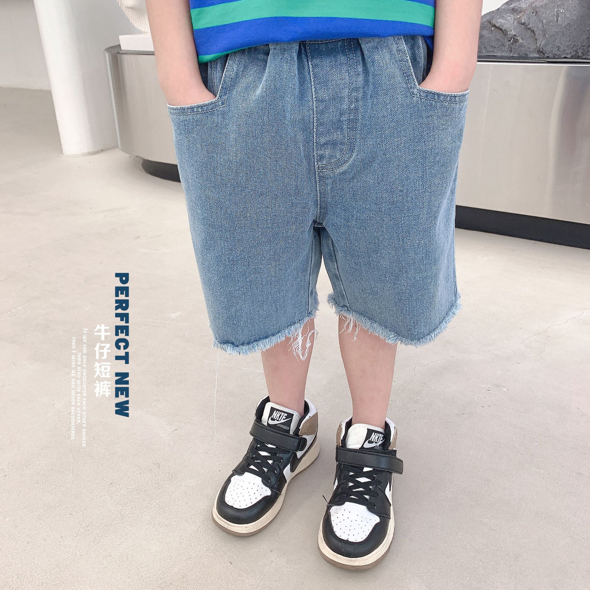 童装男童牛仔短裤2023夏季新款儿童日韩纯色牛仔短裤五
