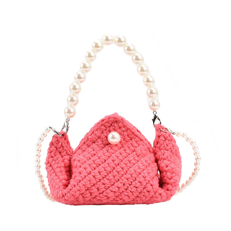 Internet Celebrity Girl's Crossbody Bag Baby Mini Knitted Mountain Shoulder Bag Western Style Girl Pearl Chain Handbags