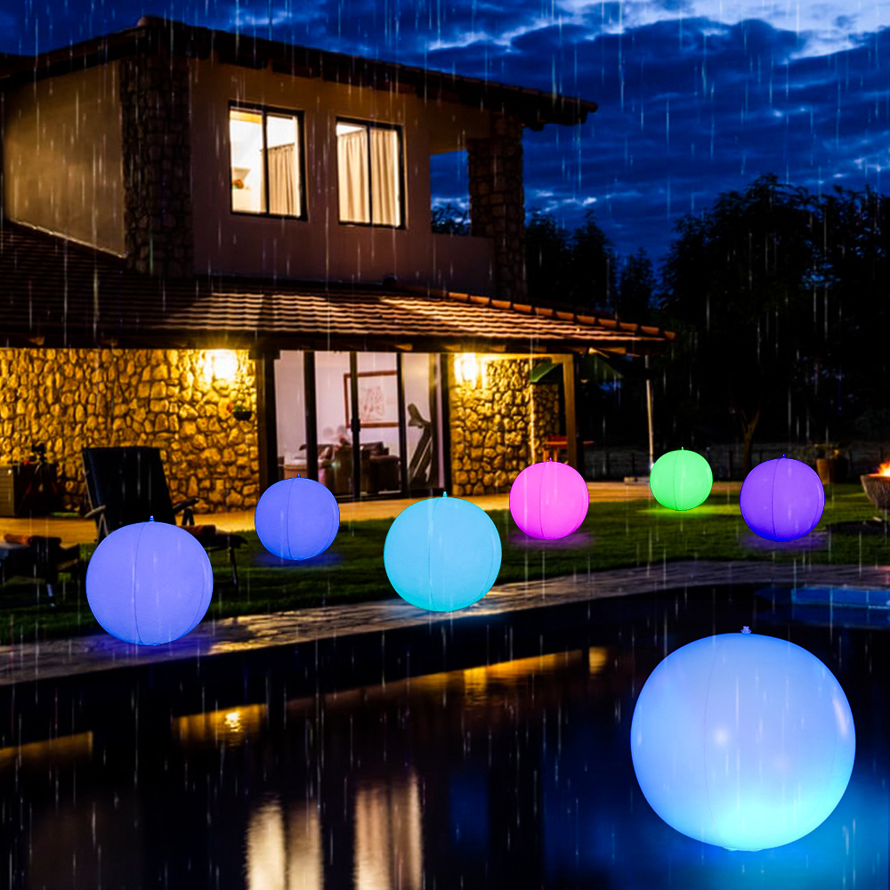 跨境现货led发光球户外防水泳池装饰沙滩球庭院太阳能发光圆球灯