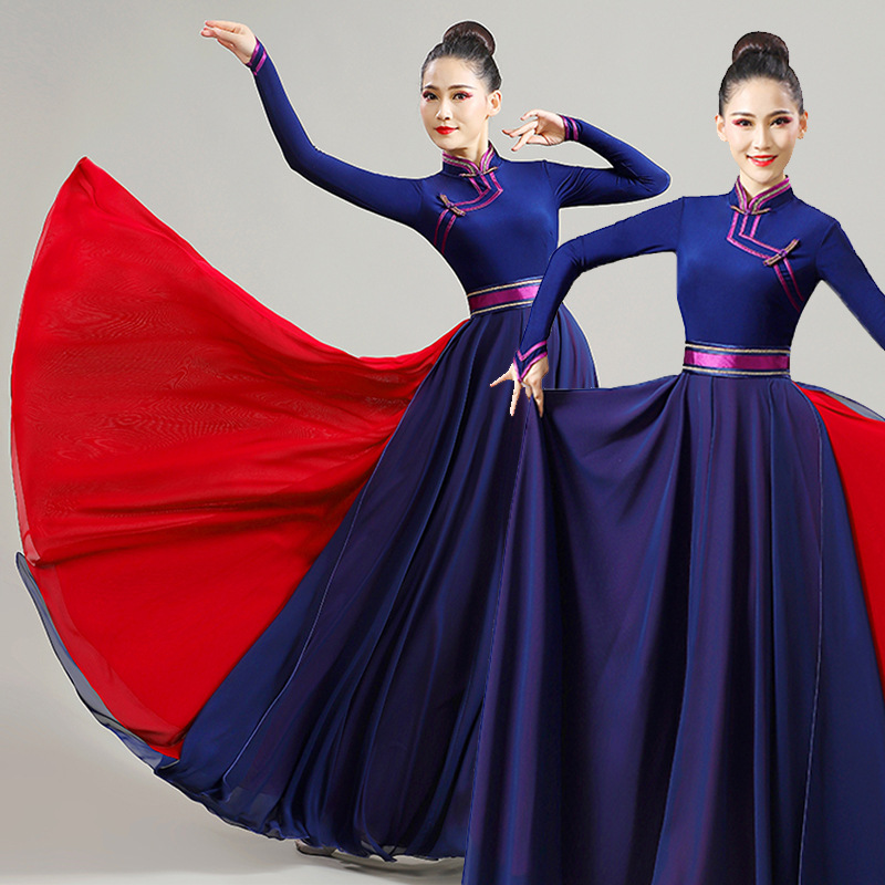 汉虞葵蒙古舞蹈演出服装女新款蒙族大摆裙风民族古典飘逸练功服套