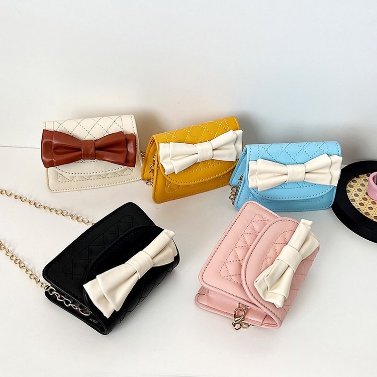 Princess Style Rhombus Children's Single-Shoulder Bag 2023 New Bow Messenger Bag Cute Fashion Pouches Wholesale