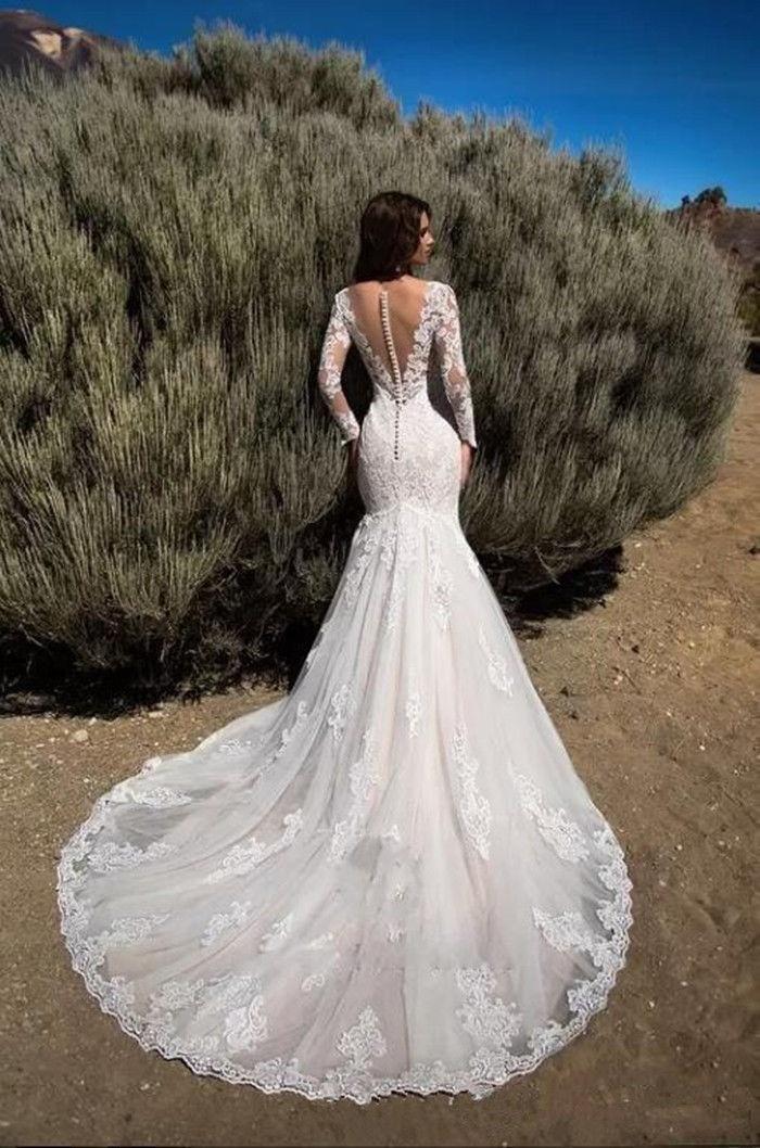 亚马逊婚纱2022夏季新款长袖露背显瘦修身鱼尾婚纱晚礼服直播货源