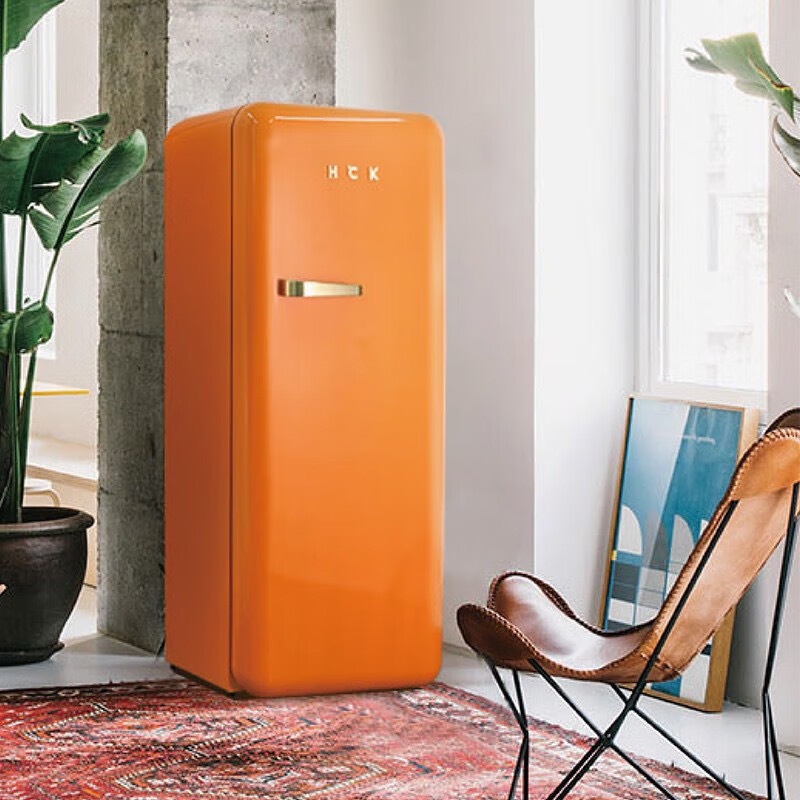 hck哈士奇烤漆复古圆弧冰箱单门一级能效冷冻冷藏家用bc-330rde