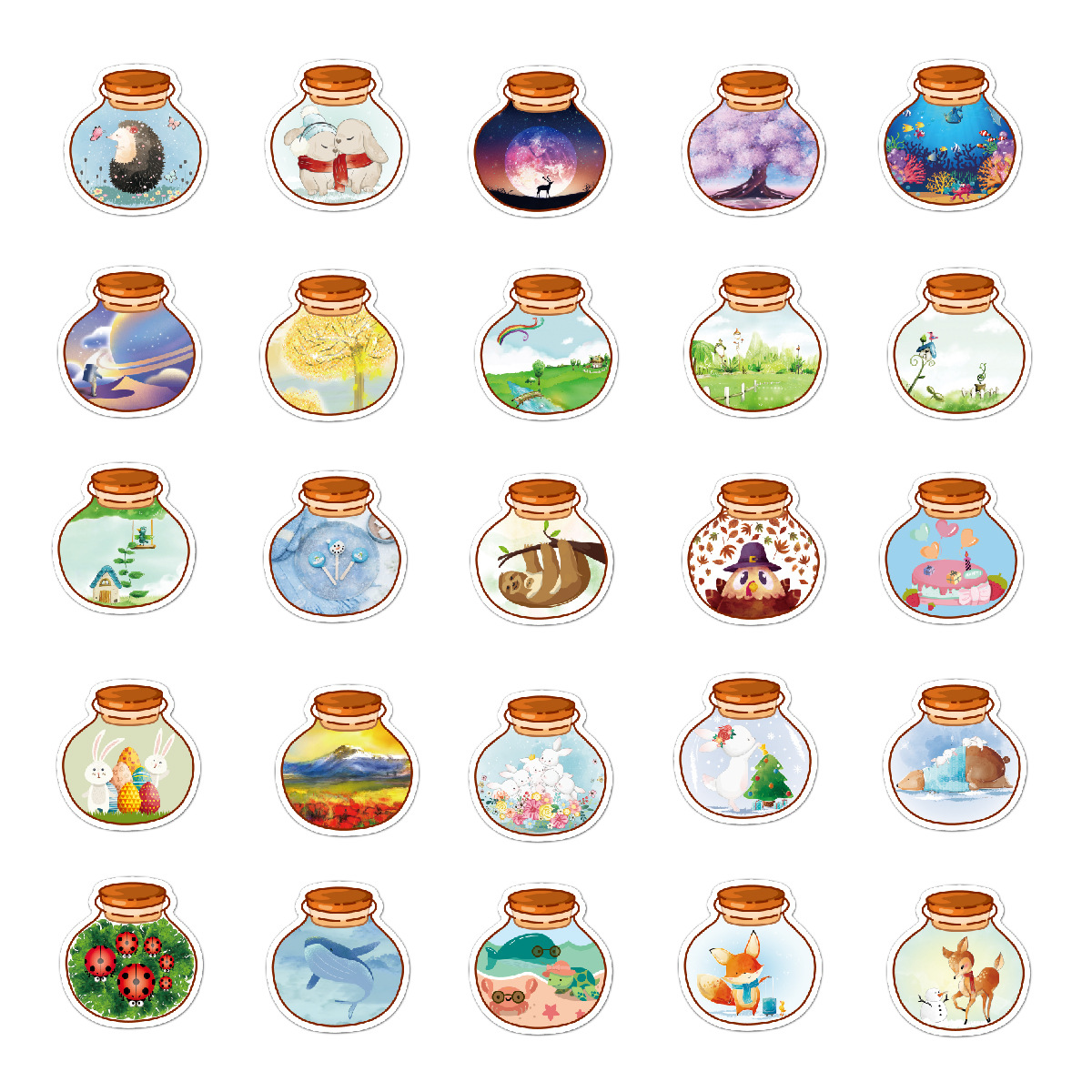 跨境50张瓶子ins风小清新创意涂鸦贴纸文具行李箱水杯贴纸防水