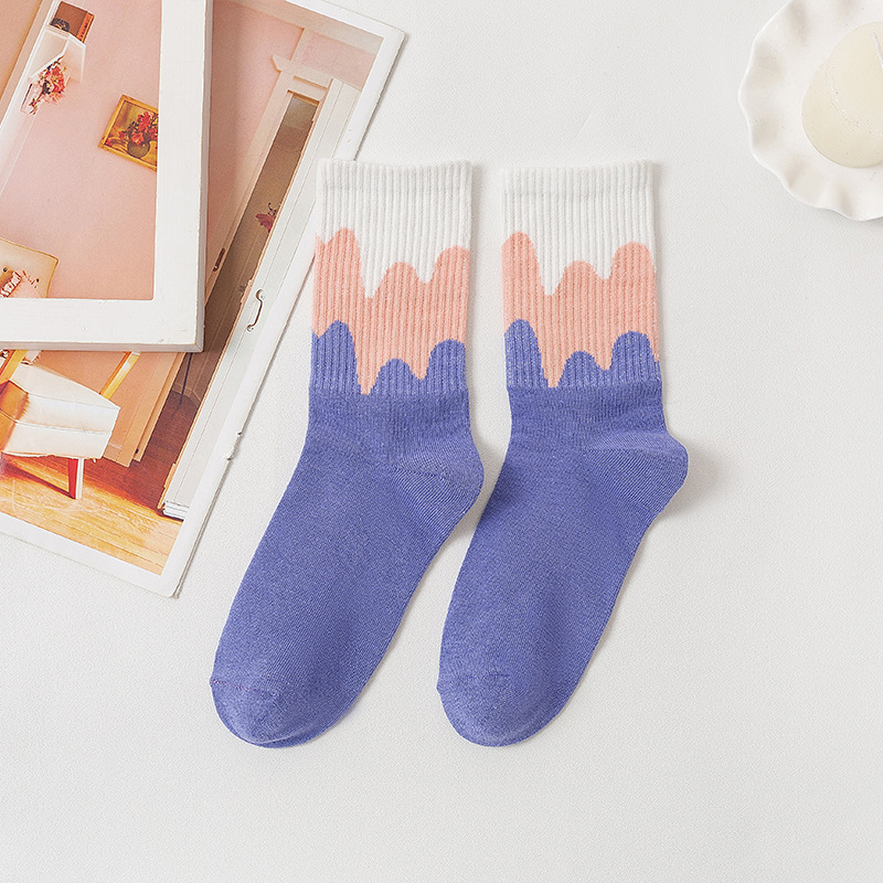 Ice Cream Socks Women's Japanese and Korean Mid-Calf Ins Trendy Cream Ice Cream Socks Spring and Autumn Comfortable Sweat-Absorbent Factory Direct Supply