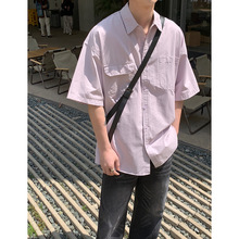 INTFEDAY 韩国极简双口袋盐系男友短袖衬衫青年潮搭复古工装衬衣