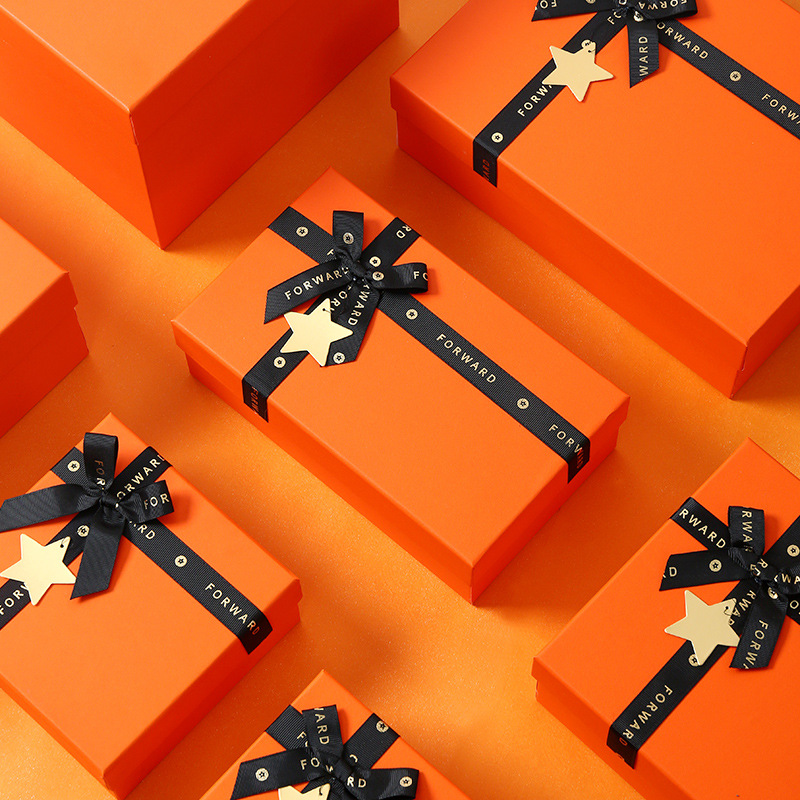 大牌橙色礼盒空盒生日伴手礼物盒子礼品盒口红包装盒批发定.制