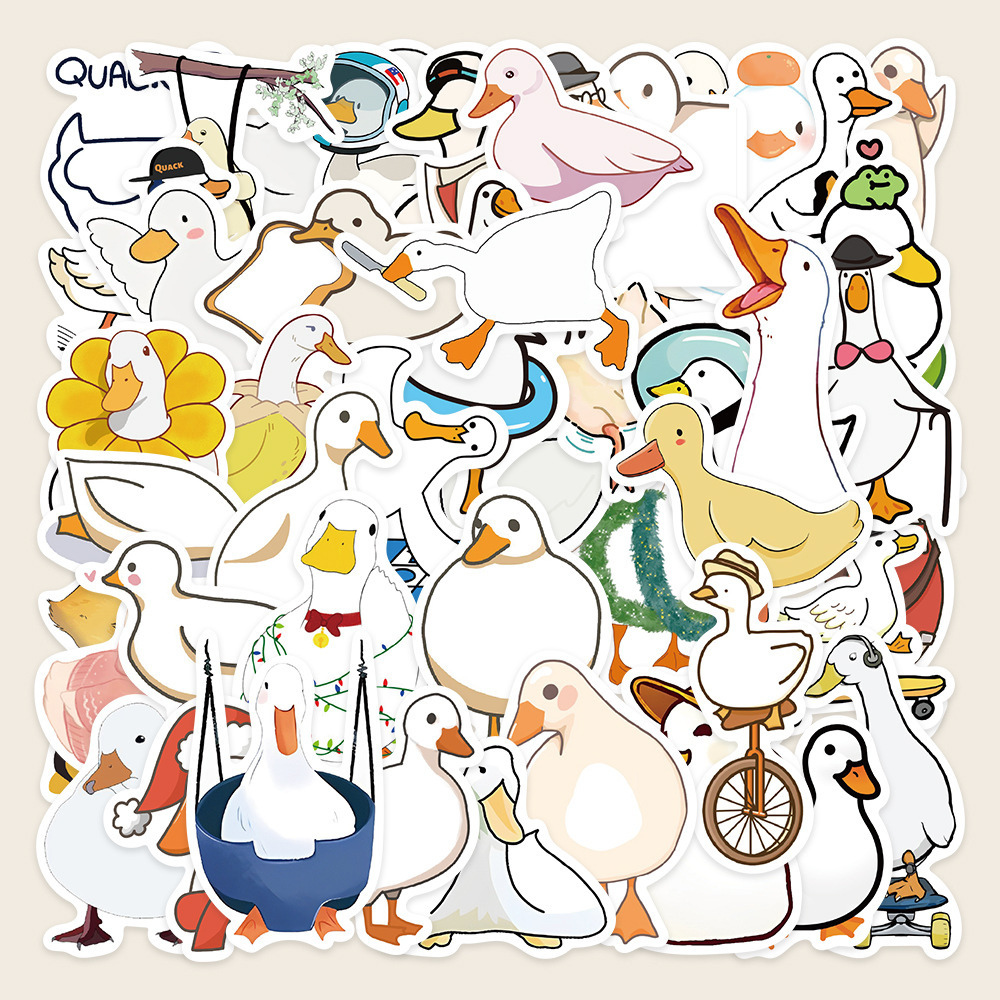 50张可爱卡通简笔画鸭子贴纸笔记本电脑行李箱手机壳装饰diy贴画