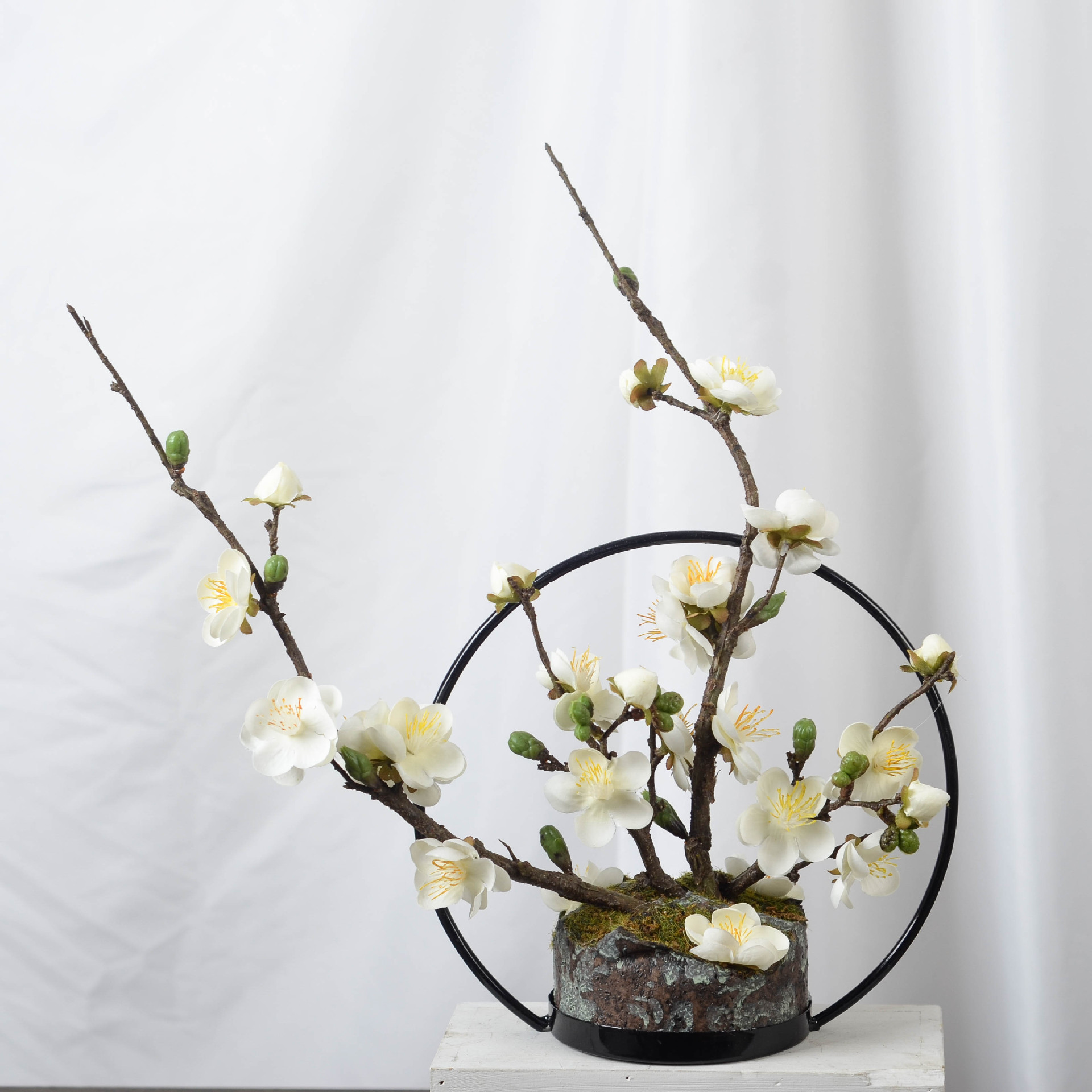 中式禅意悬挂铁艺花架蝴蝶兰仿真花梅花盆景家居婚礼橱窗装饰摆件