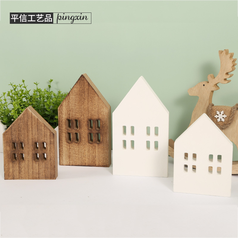 Desktop Wooden Craftwork Decoration Home Cabin Nordic Living Room Decoration Wood Products Miniature Ins Decoration