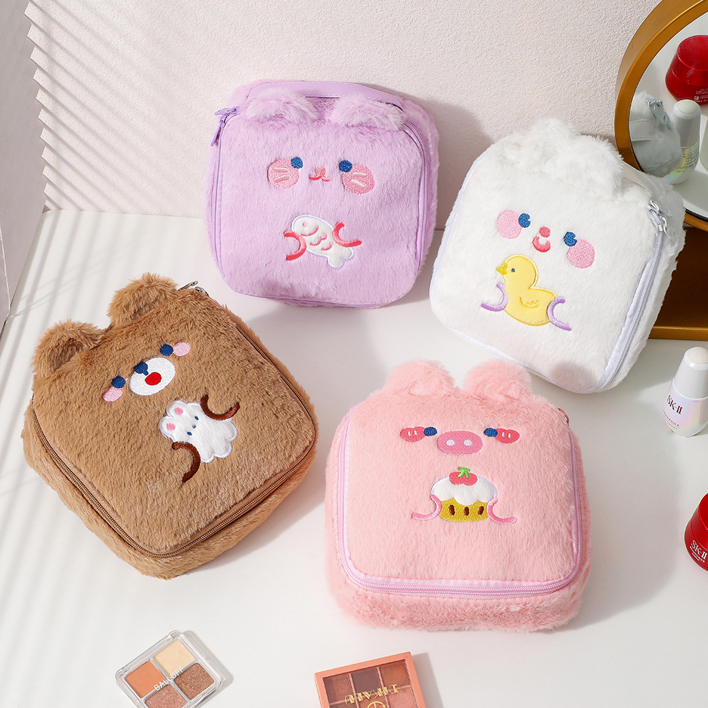 winter cartoon plush square cosmetic bag girl large capacity portable cosmetics storage bag rabbit ears wash bag