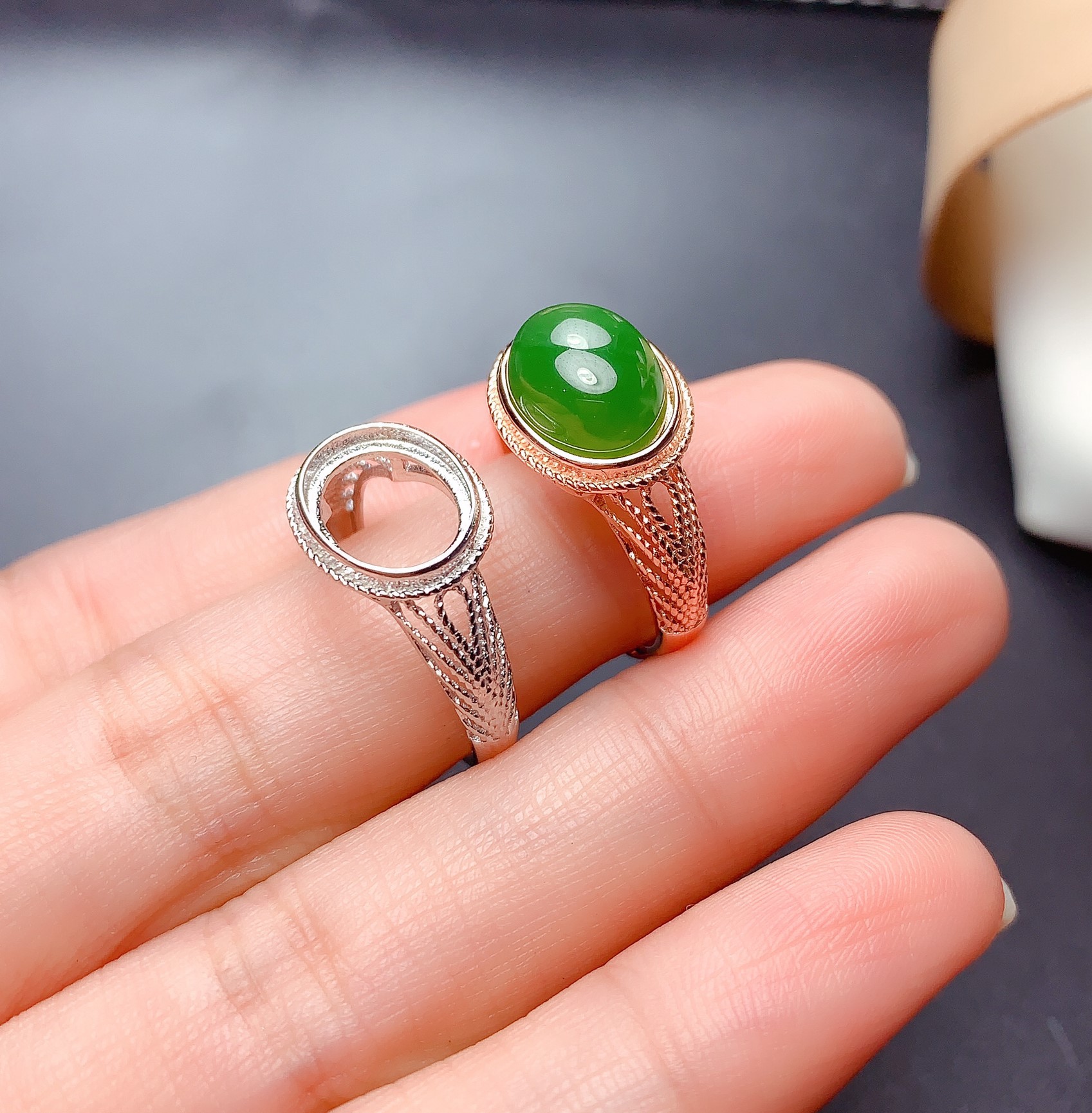 大气包镶款 s925银镀白金玫瑰金戒指 空托 椭圆 6*8/7*9/8*10mm