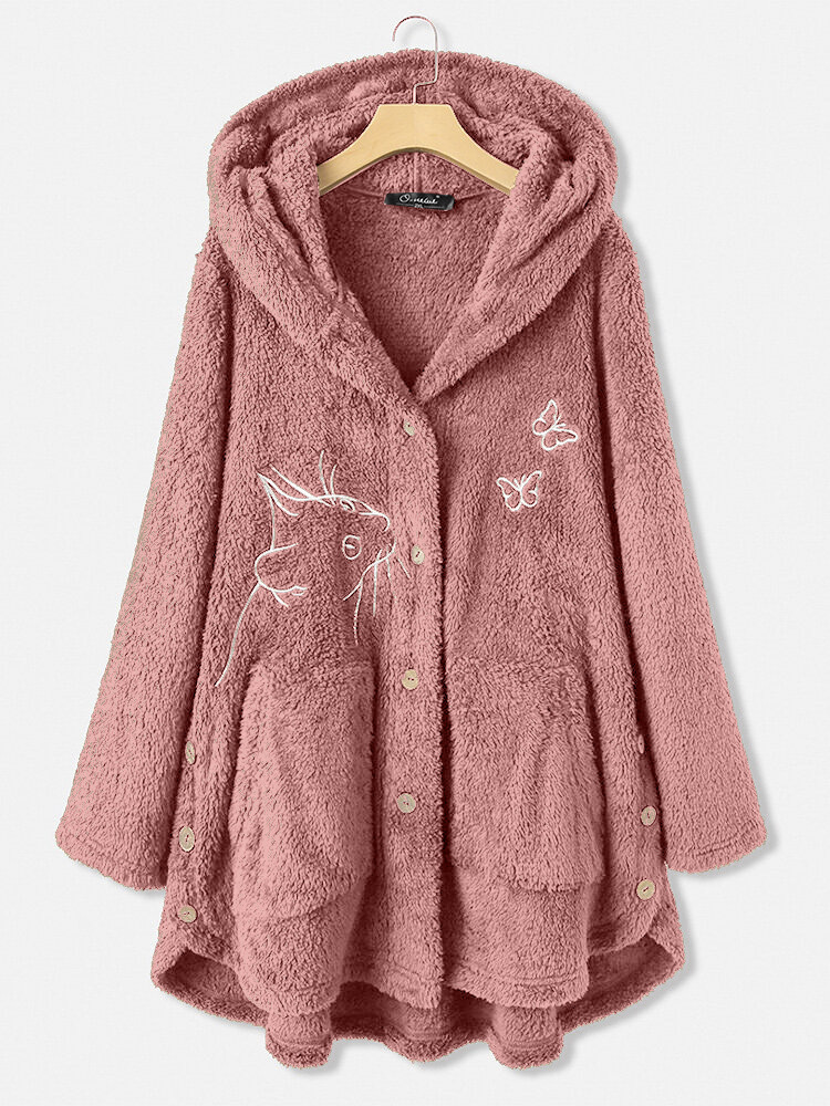 亚马逊ebay2022时尚女装欧美纽扣毛绒上衣不规则刺绣潮牌纯色外套