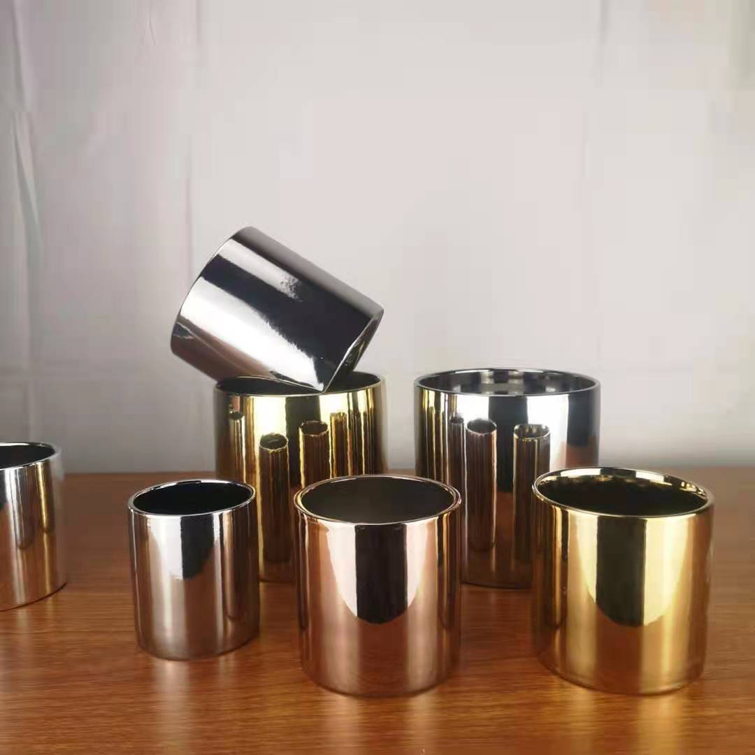 陶瓷花盆电镀金色套装简约创意北欧多肉绿植彩色圆形水培花盆陶瓷