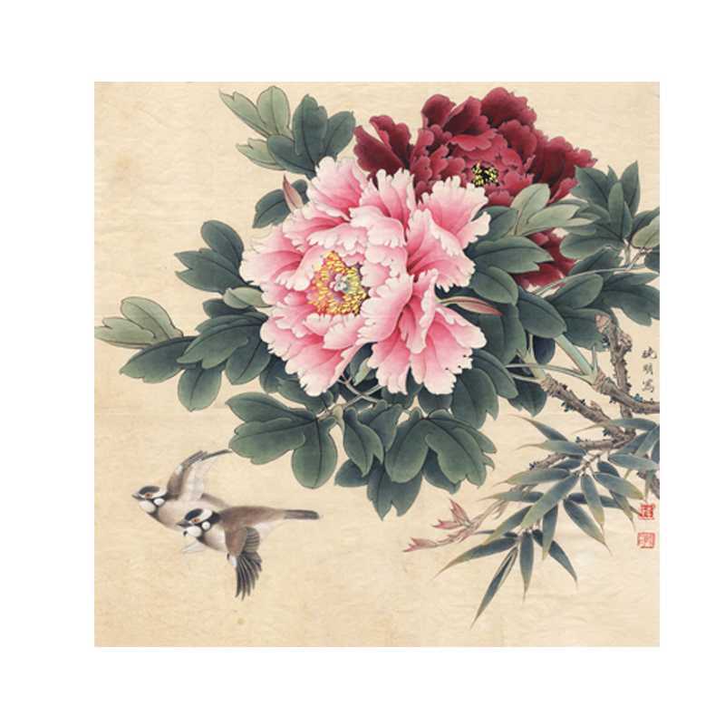 国画工笔画打印白描底稿竖幅小品牡丹初学者临摹过稿勾线上色练习