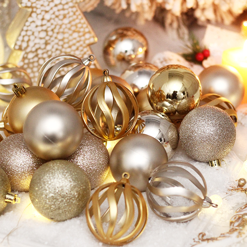 Cross-Border New Christmas Decorations 6cm/24 Hollow Christmas Ball Set Christmas Tree Decorations