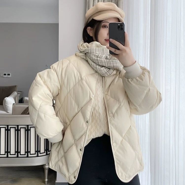 Diamond Plaid Short Lightweight Jiaxing Pinghu down Jacket Women's High-End Women's Winter Coat Korean Style White down Jacket