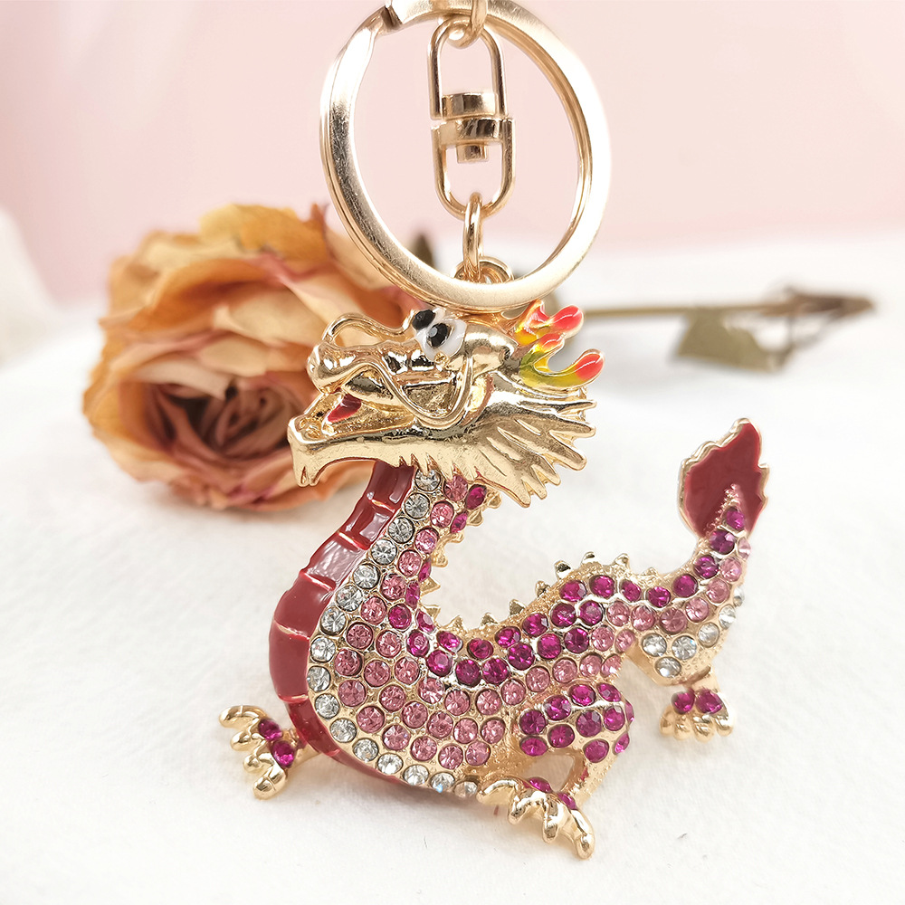 New Chinese Zodiac Diamond New Year Pendant Creative Chinese Wind Dragon Key Chain Customization Metal Dragon Car Accessories