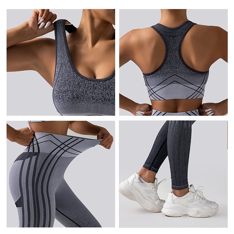 Cross-Border New Arrival Seamless Knitted Gradient Yoga Suit Fitness Running High Waist Hip Lift Yoga Pants Sports Vest