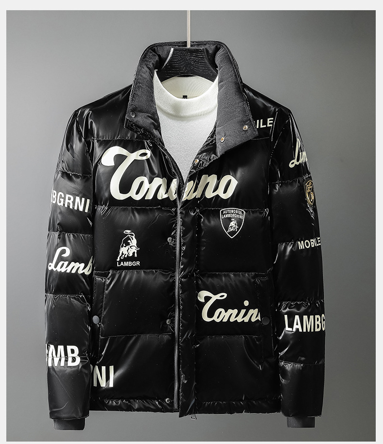 纳川男士羽绒服外套2020冬季新款欧货潮牌个性百搭pu亮面棉服