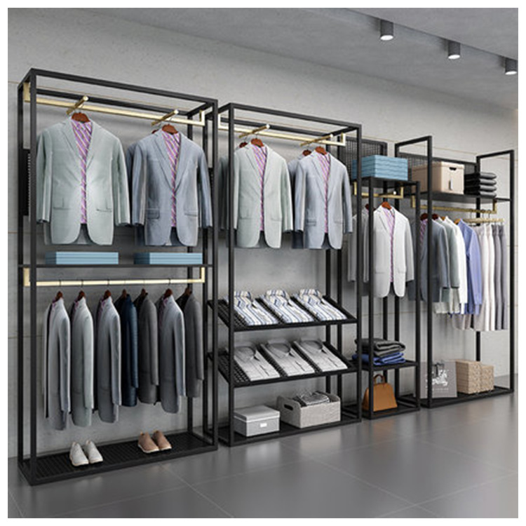 服装店展示架男装店双层落地式高档货架商务西装衬衫挂衣架陈列架