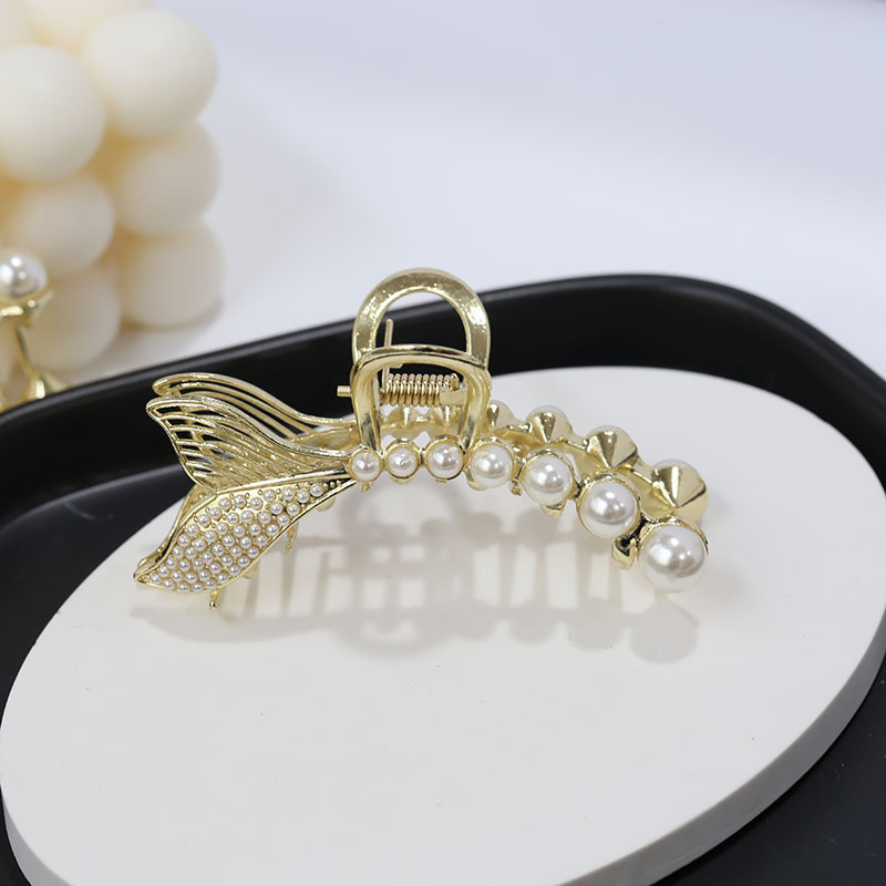 韩版新款美人鱼合金珍珠抓夹后脑勺发抓优雅气质抓子洗脸盘发头饰