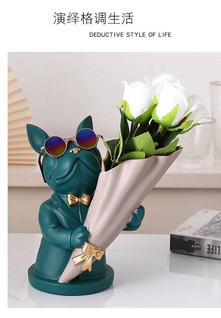 现代时尚网红玄关酒柜电视柜摆设品捧花狗狗插花摆件家居饰品礼品