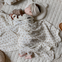 新款婴儿双层棉纱抱被 宝宝纯棉抱毯 夏季空调被 小熊爱心印花毯