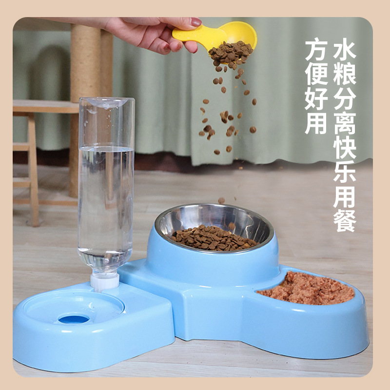 Cross-Border Cat Bowl Plastic Automatic Cat Water Feeder Removable Cat Food Basin Two-in-One Pet Supplies Wholesale