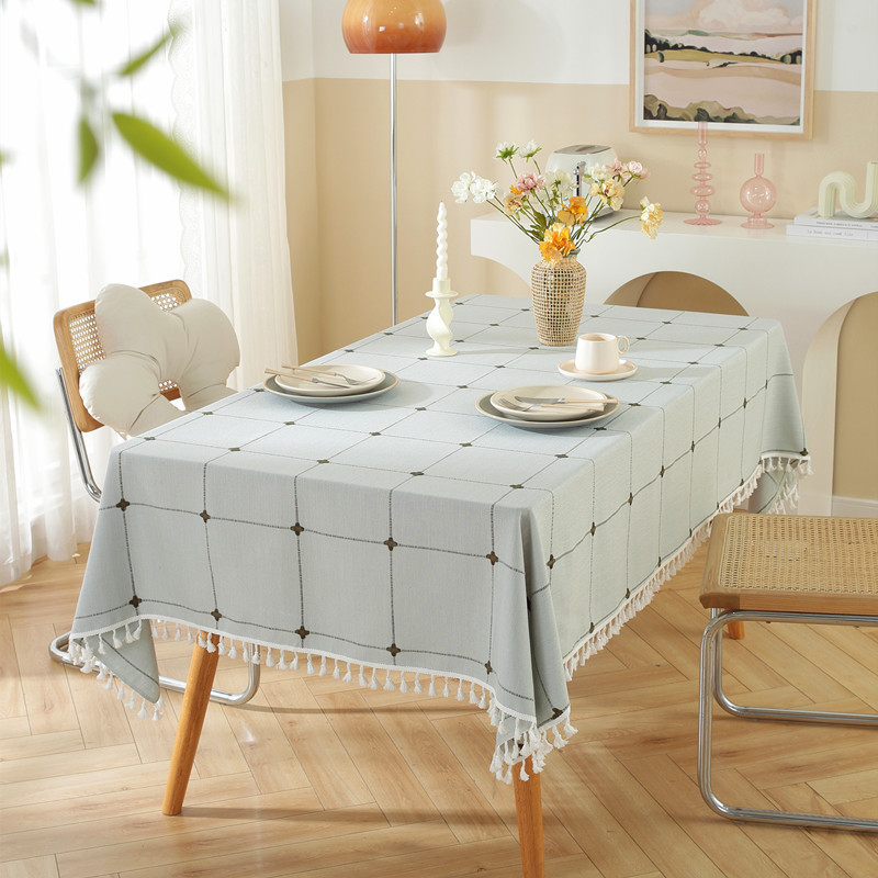 Nordic Ins Cotton Linen Solid Color Square Plaid Dustproof Tablecloth Rectangular Tassel Coffee Table Hotel Tablecloth Table Mat