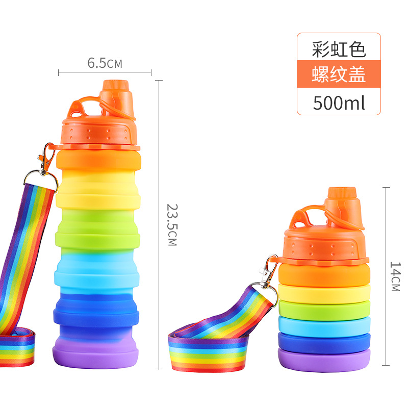 Spot Silicone Folding Sports Cup Exclusive for Cross-Border Cute Ins Rainbow Color over-the-Shoulder Retractable Children's Kettle